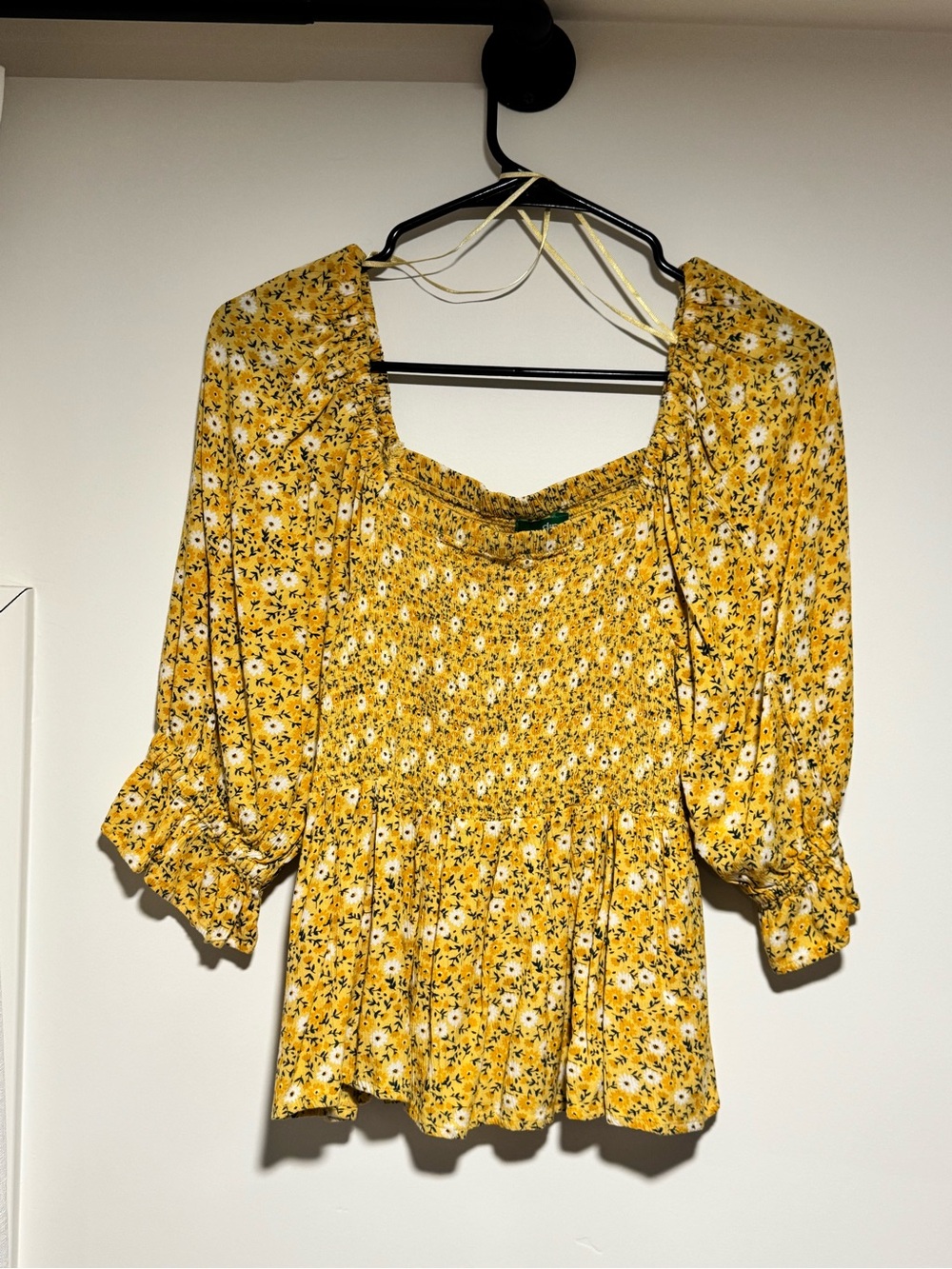 dip Yellow Floral Smocked Peplum Blouse
